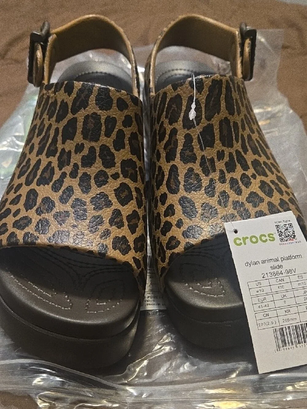 CROCS DYLAN ANIMAL Leopard Print  Platform Sandals - Brown/Black